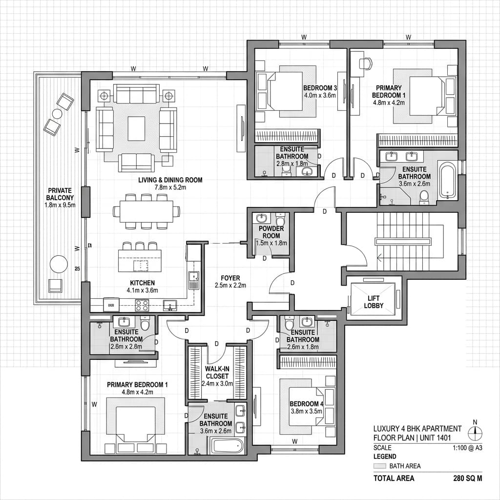4 BHK Floor Plan