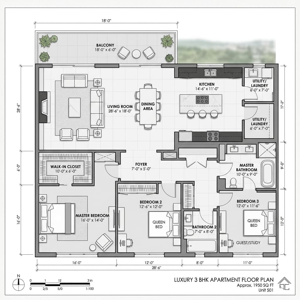 3 BHK Floor Plan